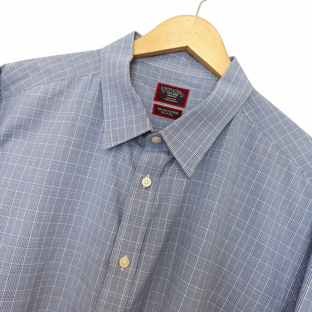 Untuckit Blue Plaid Wrinkle Free Cotton Button Down Shirt Sz XXXL